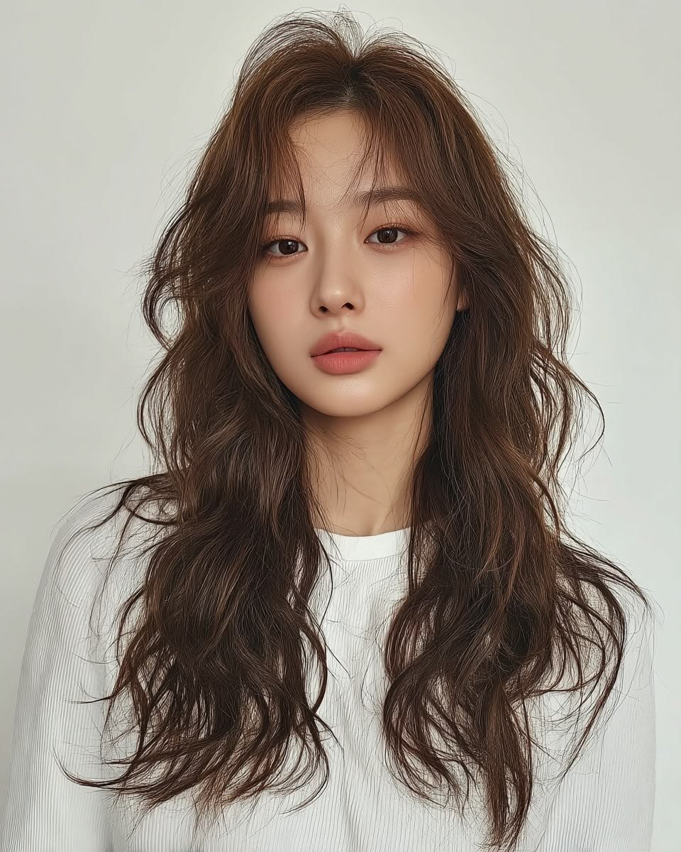 Brown long waves — Ash Brown Hair Color at Beijin hair, Jeonpo-Seomyeon, Busan