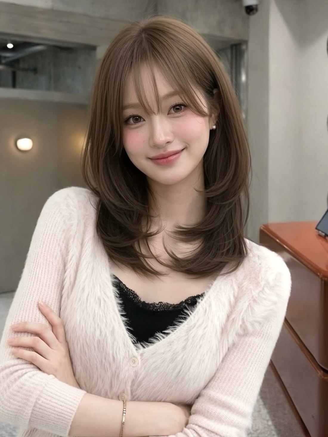 Medium C-curl perm with bangs — Korean C-Curl Perm at Beijin hair, Jeonpo-Seomyeon, Busan