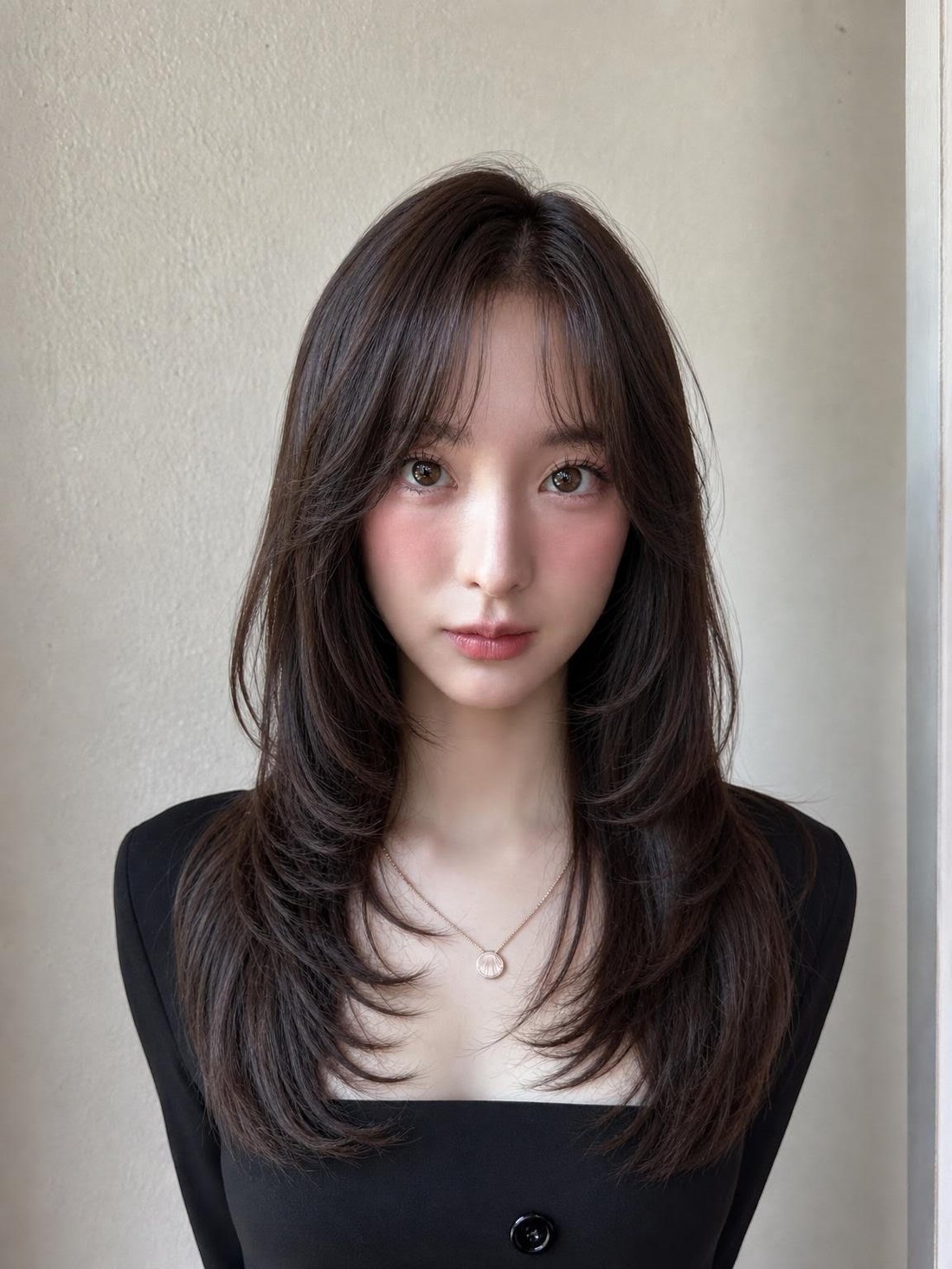 Long layered cut with see-through bangs — Korean Layered Cut at Beijin hair, Jeonpo-Seomyeon, Busan