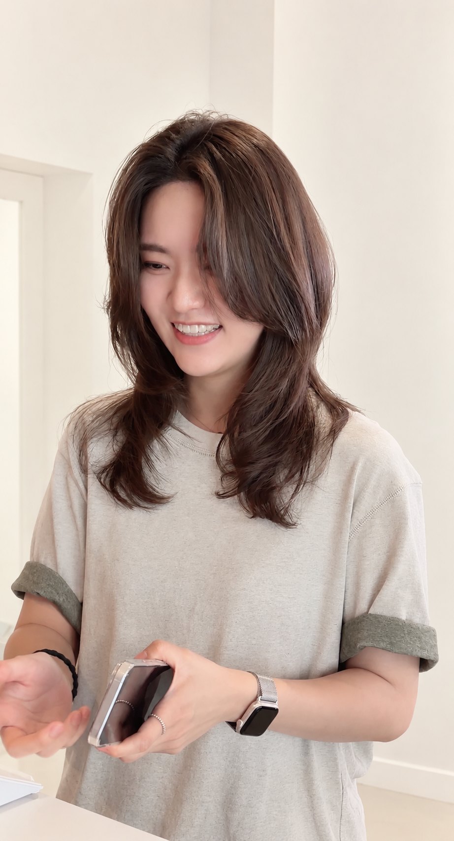 Medium layered cut in brown — Korean Layered Cut at Beijin hair, Jeonpo-Seomyeon, Busan